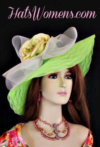 Woman's Lime Kelly Celery Green Ivory Wedding Bridal Hat Church Hats