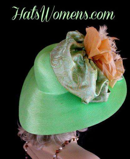 Lime Green Golden Yellow Paisley Bow Kentucky Derby Hat, Woman's Dress Wedding Hats