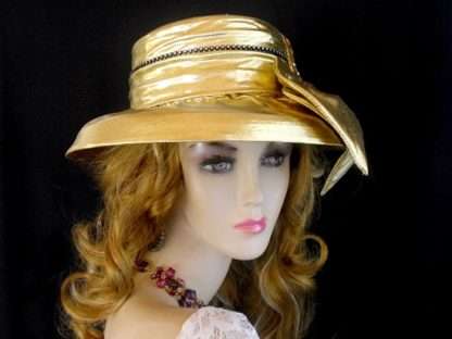 Women's Metallic Gold Black Rhinestone Designer Wedding Church Formal Holiday Hat, Bridal Mother Of The Bride Hats - Image 2