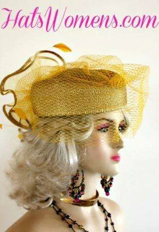 Hats For Women Metallic Gold Pillbox Hat