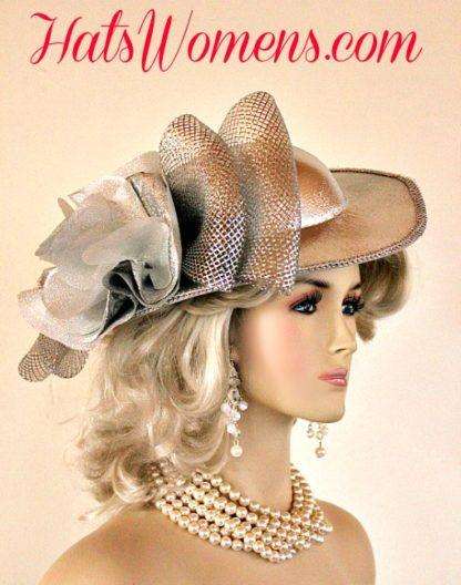 Ladies Metallic Silver Lame Bridal Church Vintage Style Hat Wedding Designer Fashion Hats