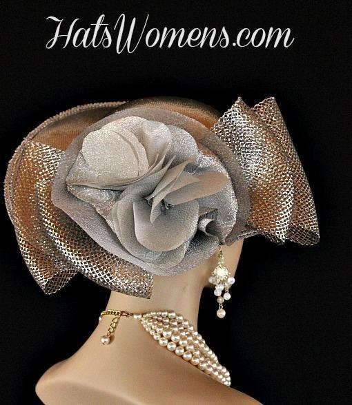 Ladies Metallic Silver Lame Bridal Church Vintage Style Hat Wedding Designer Fashion Hats