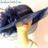 Purple Wide Sheer Brim Formal Designer Fashion Hat With Feathers, Ladies Derby Hats