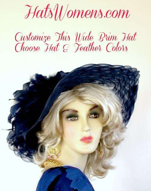 Ladies Purple Wide Brimmed Designer Hat Choose Feather And Hat Colors, Fashion Hats