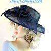 Women's Navy Blue Sinamay Straw Dress Hat, Women's Navy Designer Fashion Hat, Mother Of The Bride Hats Spring Summer Custom, Formal Wide Brimmed Hat
