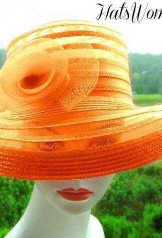 Orange Pink White Black Ivory Sheer Fashion Hat Women's Church Hats