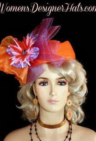 Hat Ladies Orange Special Occasion Pillbox Purple Lavender Headpiece Church Hats