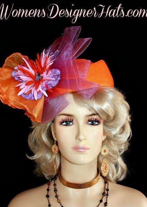 Hat Ladies Orange Special Occasion Pillbox Purple Lavender Headpiece Church Hats
