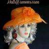 Ladies Orange Sinamay Straw Hat Hats, Kentucky Derby Hats, Belmont Stakes Hats, Orange Preakness Stakes Hats, Melbourne Cup Hats, Royal Ascot Hats, Bridal Couture Hats Custom Woman