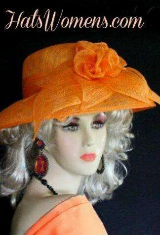 Orange Sinamay Straw Wide Brim Wedding Hat Women's Designer Dress Kentucky Derby Hats
