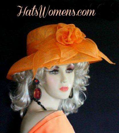 Orange Sinamay Straw Wide Brim Wedding Hat Women's Designer Dress Kentucky Derby Hats