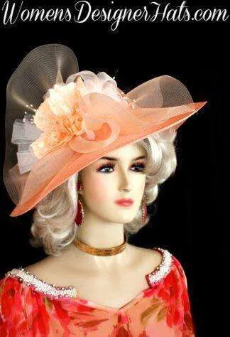Women's Custom Peach Wide Brim Fashion Church Hat