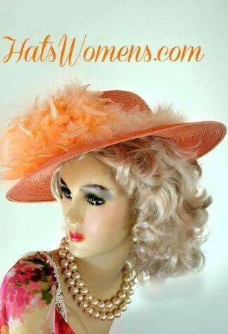 Women's Peach Church Fashion Hat With Feathers