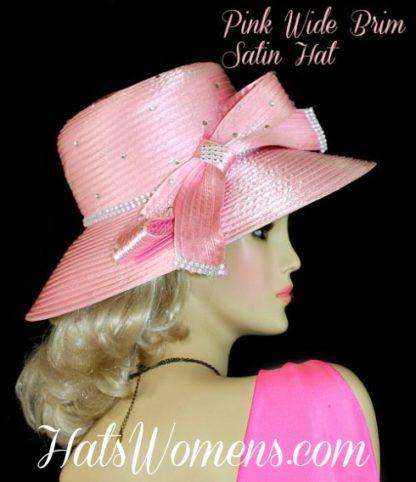 Women's Pink Wide Brim Couture Satin Designer Hat