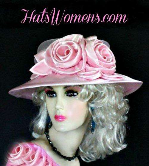 Ladies White Satin Rosette Wide Brim Bridal Wedding Church Hat, Designer Hats For Brides