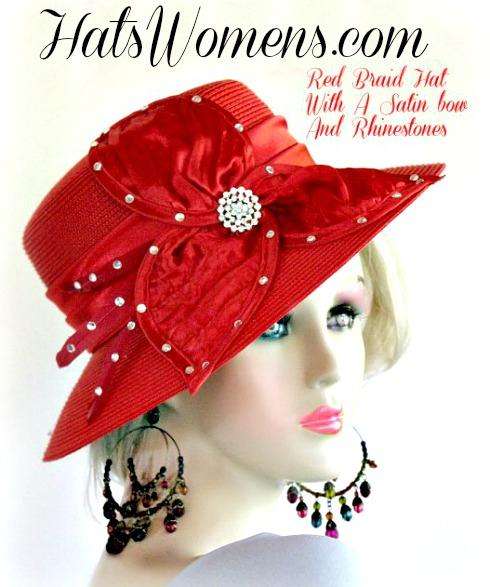 Women's Dress Hats, Red Wide Brim Church Hats With Rhinestones, Formal Church Wedding Hats, Kentucky Derby Hats, Easter Hats, Cocktail Hats, Wedding Fascinators, Couture Headwear Hats Millinery Women