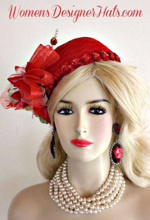 Ladies Red Green Pink Cocktail Hat Wedding Pillbox Cloche Formal Couture Bridal Hats 2 Ladies Red Green Pink Cocktail Hat Wedding Pillbox Cloche Formal Couture Bridal Hats