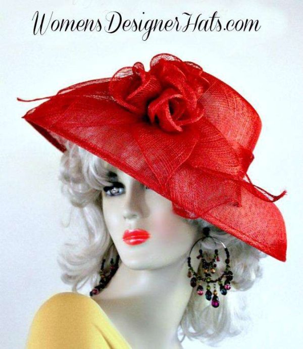 Orange Sinamay Straw Wide Brim Wedding Hat Women's Designer Dress Kentucky Derby Hats