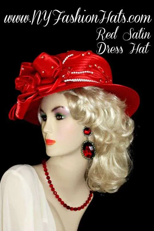 Red White Satin Fashion Designer Dress Hat For Women