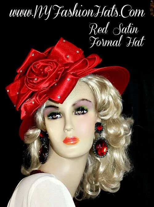 Red Formal Satin Dress Designer Fashion Hat