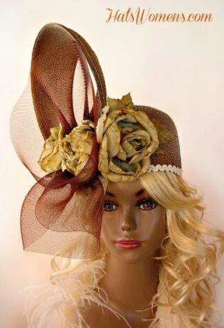 Taupe Beige Brown Tan Couture Fashion Designer Pillbox Hat Church Hats For Women