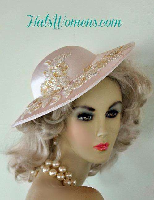 White Satin Bridal Wide Brim Wedding Designer Hat, Brides P44