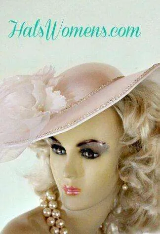Ladies White Satin Bridal Vintage Style Wedding Designer Hat Orchids, Brides