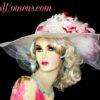 Purple Wide Sheer Brim Formal Designer Fashion Hat With Feathers, Ladies Derby Hats