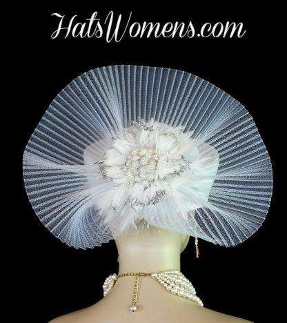 Women's White Pillbox Wedding Bridal Hat Headpiece, Formal Church Hats - Image 4