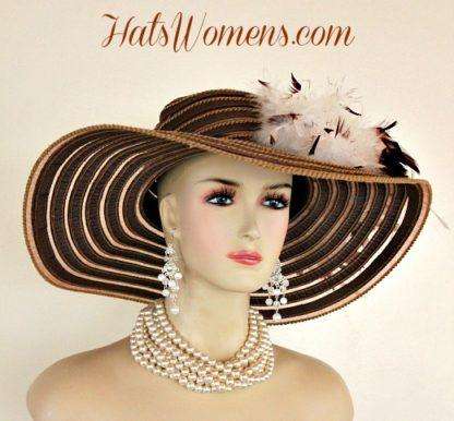 Hat Brown Wide Large Brim, Hats For Horse Races Kentucky Derby, 787yt - Image 2