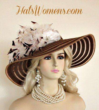 Hat Brown Wide Large Brim, Hats For Horse Races Kentucky Derby, 787yt