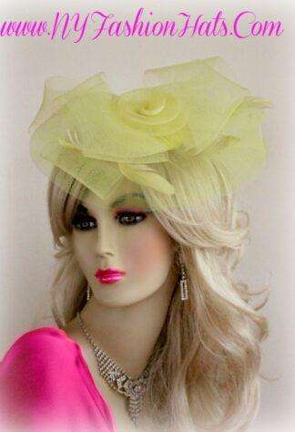 Yellow Cocktail Hat Hats, Yellow Bridal Shower Headpiece Hat Comb Hair Accessory, Women's Apparel Designer Fashion Cocktail Hats, Mother Of The Bride Hats, Formal Church Hats