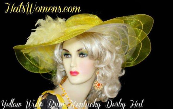 Dress Hats For Women, Kentucky Derby Hats, Hats For Horse Races, Haute Couture Fashion Hats, Formal Wedding Hats, Bridal Headpiece, Cocktail Hats, Mother Of The Bride Hats, Sinamay Straw Hats, Large Big Brim Hats, Hats For Horse Races, Church Sabbath Hats, Satin Hats, Pillbox Veil Hat, Women's Yellow Wide Brim Kentucky Derby Church Hats With Feathes