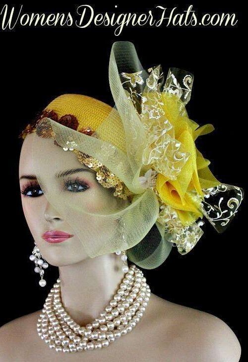 Yellow White Metallic Gold Couture Designer Pillbox Wedding Bridal Hat Cocktail Hat Headpiece 2 Yellow White Metallic Gold Couture Designer Pillbox Wedding Bridal Hat Cocktail Hat Headpiece