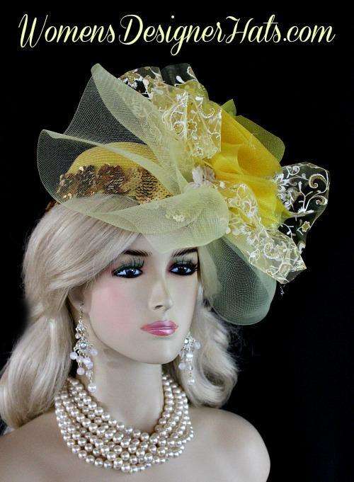 Yellow White Metallic Gold Couture Designer Pillbox Wedding Bridal Hat