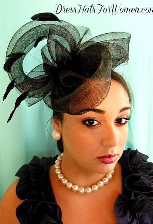 Black Couture Wedding Fascinator Satin Hairband Cocktail Hat, Women's Formal Funeral Hats, Church Hats, Mother Of The Bride Hats Apparel Hair Accessory