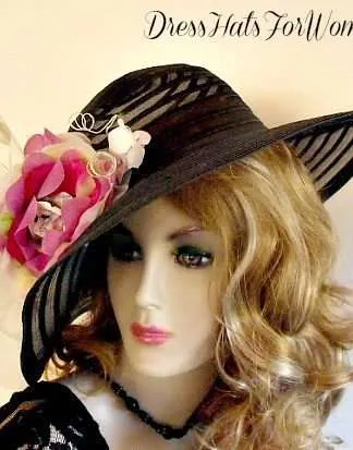 Dress Hats For Women, Kentucky Derby Hats, Hats For Horse Races, Haute Couture Fashion Hats, Formal Wedding Hats, Bridal Headpiece, Cocktail Hats, Mother Of The Bride Hats, Sinamay Straw Hats, Large Big Brim Hats, Hats For Horse Races, Church Sabbath Hats, Satin Hats, Pillbox Veil Hat, Black Wide Brim Kentucky Derby Church Hat, Hot Pink Green White Black Formal Fashion Hats For Weddings, Dress Hats For Women, Couture Designer Hats For Woman Ladies Of Style, Bridal Headwear Millinery Hats