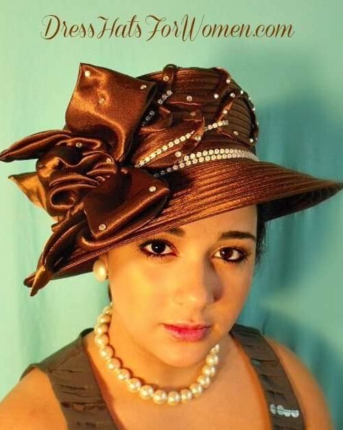 Brown White Satin Dress Hat For Women, Lady's Formal Hats, Ladies Derby Hats, Church Hats, Haute Couture Hats For Woman