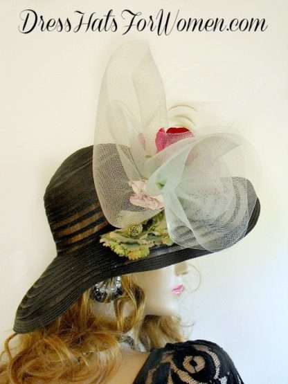 Black Kentucky Derby Sheer Hats, Women's Designer Hats, NY Fashion Hats, Hats Womens, Dress Hats For Women, Church Hats, Bridal Couture Headpiece Weddings Hats Hair Accessories, Mother Of The Bride Hats Apparel