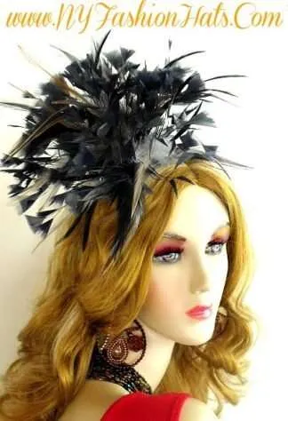 Ladies Black Grey Brown Wedding Fascinator, Satin Hairband Black Cocktail Hats, Designer Hats For Formals Church Weddings Brides Funerals, Mother Of The Bride Holiday Hats, Custom Millinery Headpiece