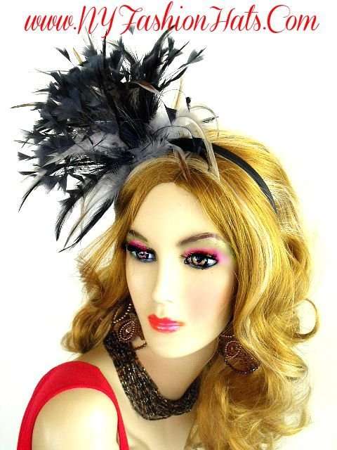 Black Grey Brown Satin Feathered Hairband Wedding Fascinator, Cocktail Hats For Woman, Formal Church Hats, Dress Hats For Women, Fashion Hats, Kentucky Derby Hats, Couture Hats For Women, Vintage Style Hats Art Deco Flapper