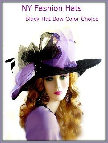Black Lavender Purple Wide Brim Kentucky Derby Hat, Designer Hats For Women, Dress Hats, Fashion Hats, Custom Mother Of The Bride Hats