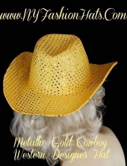 Ladies Metallic Gold Western Fashion Hat Casual Dress Cowboy Hats - Image 2