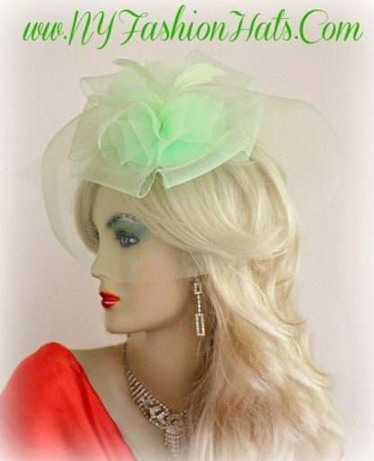 Red Mint Green White Cocktail Hat Fascinator, Wedding Bridal Headpiece PQC90 - Image 2