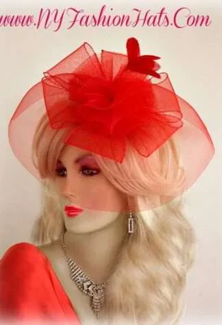 Red Mint Green White Cocktail Hat Fascinator, Wedding Bridal Headpiece PQC90