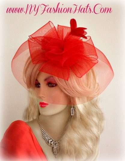 Red Mint Green White Cocktail Hat Fascinator, Wedding Bridal Headpiece PQC90