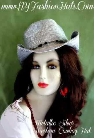 Ladies Metallic Silver Designer Western Cowboy Dress Hat Casual Hats RMA