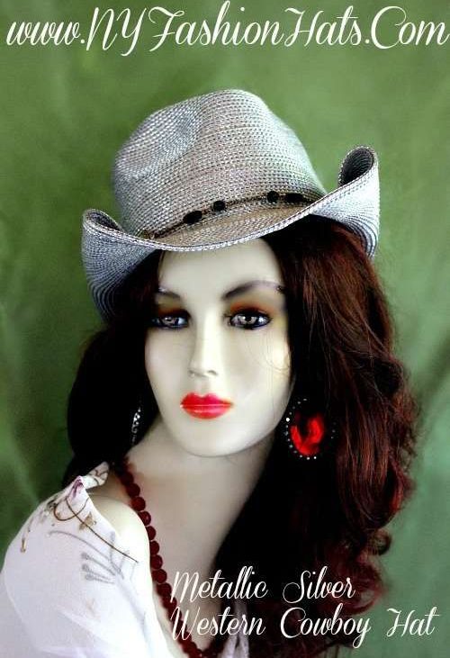 Ladies Metallic Silver Designer Western Cowboy Dress Hat Casual Hats RMA
