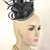 Black Satin Rhinestone Wedding Fascinator Cocktail Hat For Women, Ladies Designer Cocktail Hats, Funeral Hats, Kentucky Derby Hats, Dubai World Cup Hats