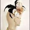 Black Sinamay Straw Wedding Fascinator Bridal Headpiece, Champagne Coffee Beige Flower Fascinators Women, Couture Wedding Brides Headpieces, Kentucky Derby Hats, Church Formal Special Occasion Hats